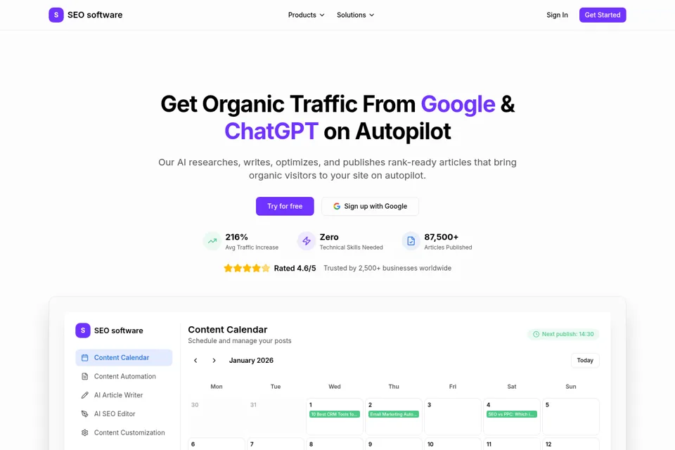Aperçu de la landing page