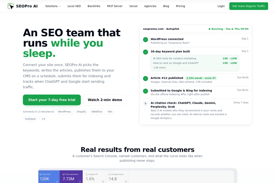 Aperçu de la landing page