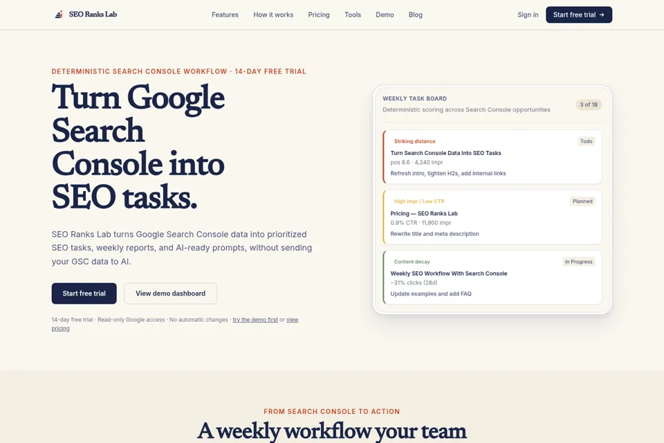 Aperçu de la landing page