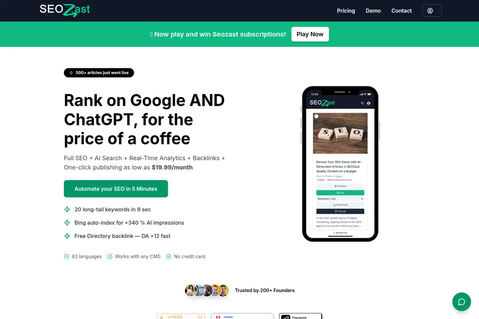 Aperçu de la landing page