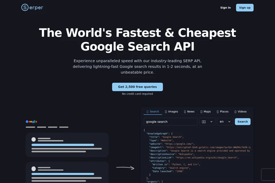 Aperçu de la landing page