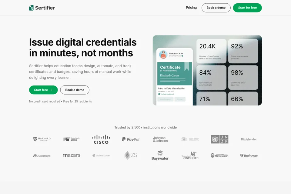 Aperçu de la landing page