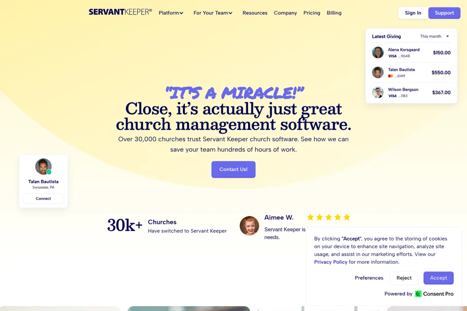 Aperçu de la landing page
