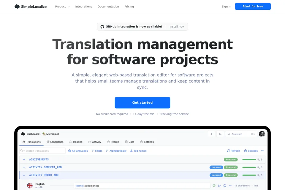 Aperçu de la landing page