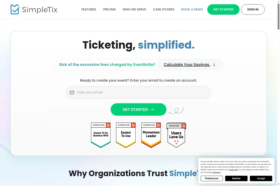 Aperçu de la landing page