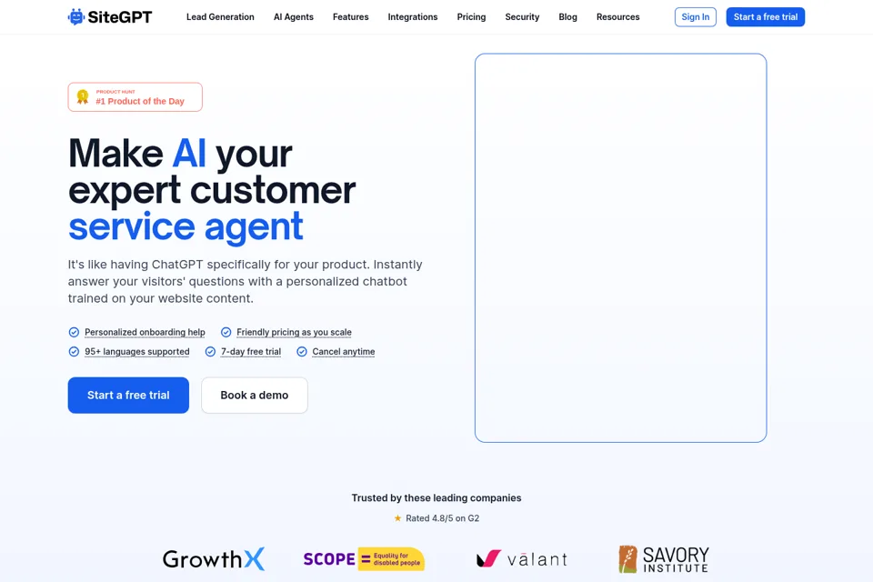 Aperçu de la landing page