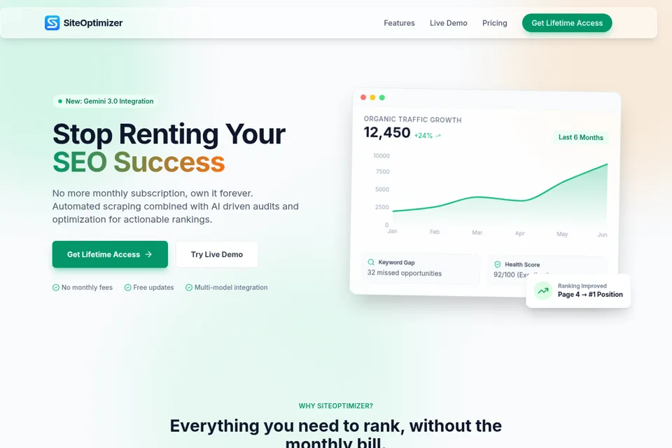 Aperçu de la landing page