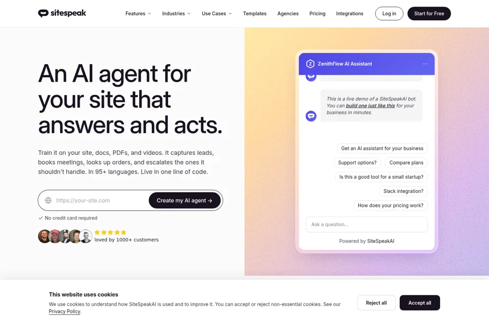 Aperçu de la landing page