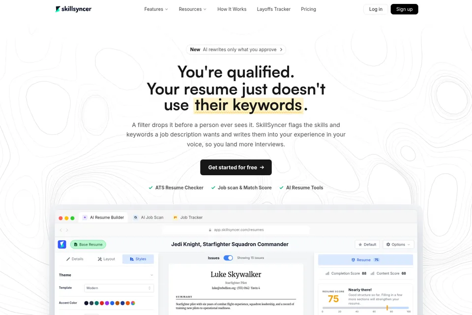 Aperçu de la landing page