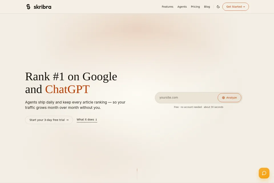 Aperçu de la landing page