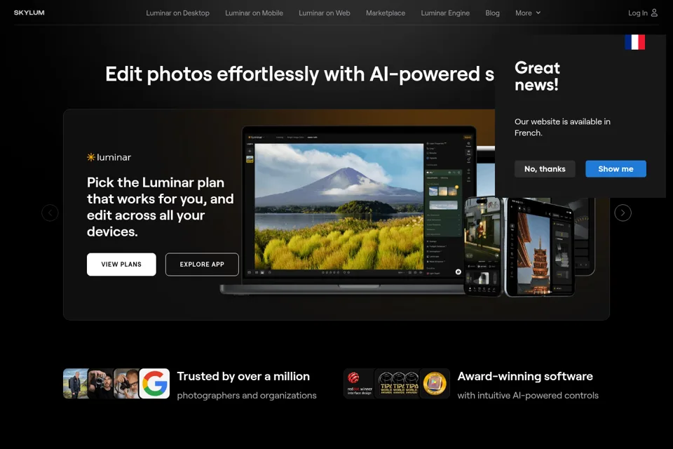 Aperçu de la landing page