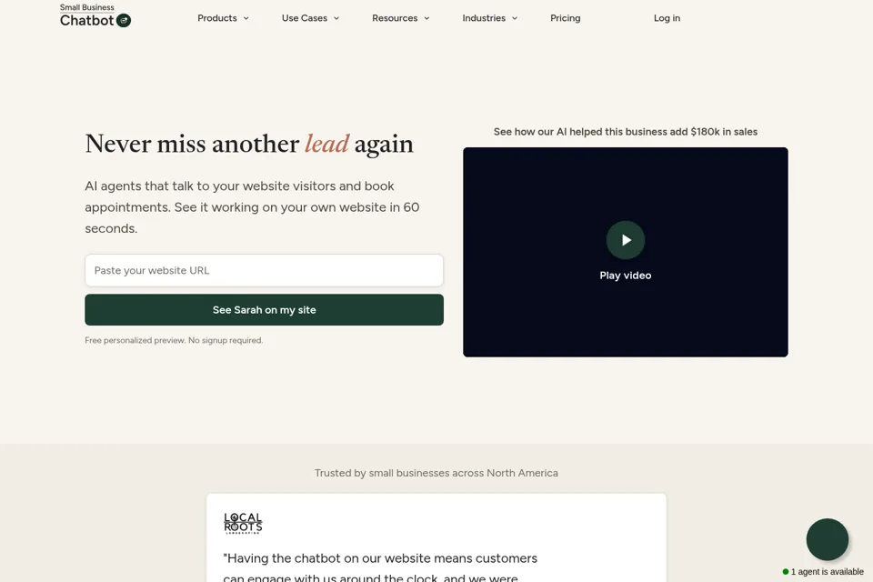 Aperçu de la landing page