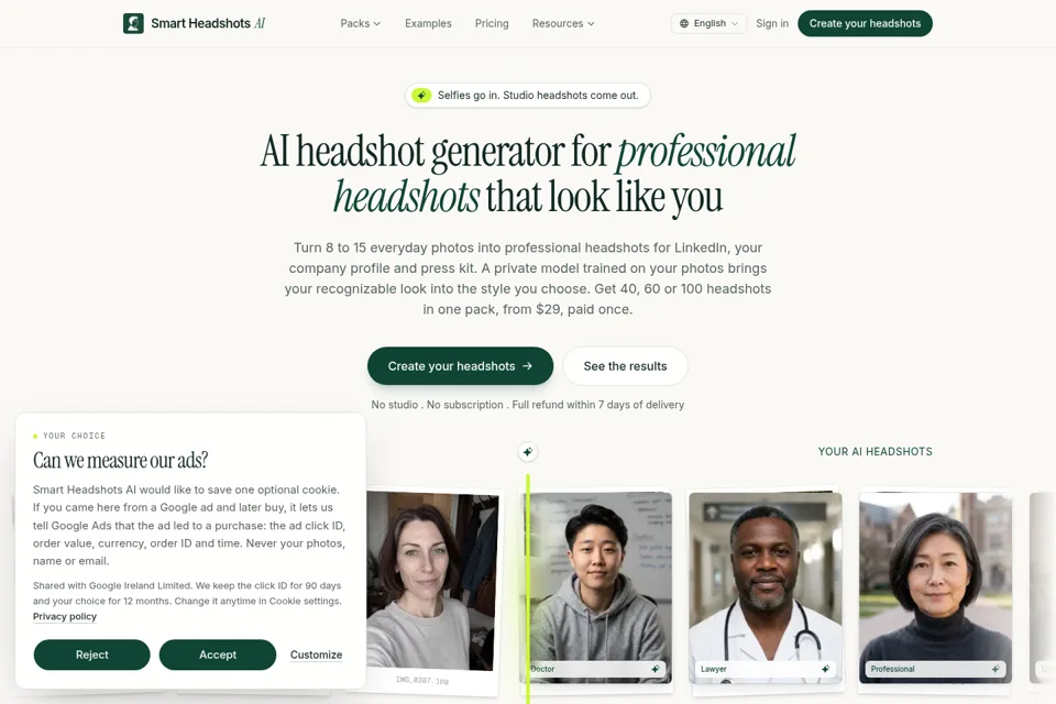 Aperçu de la landing page