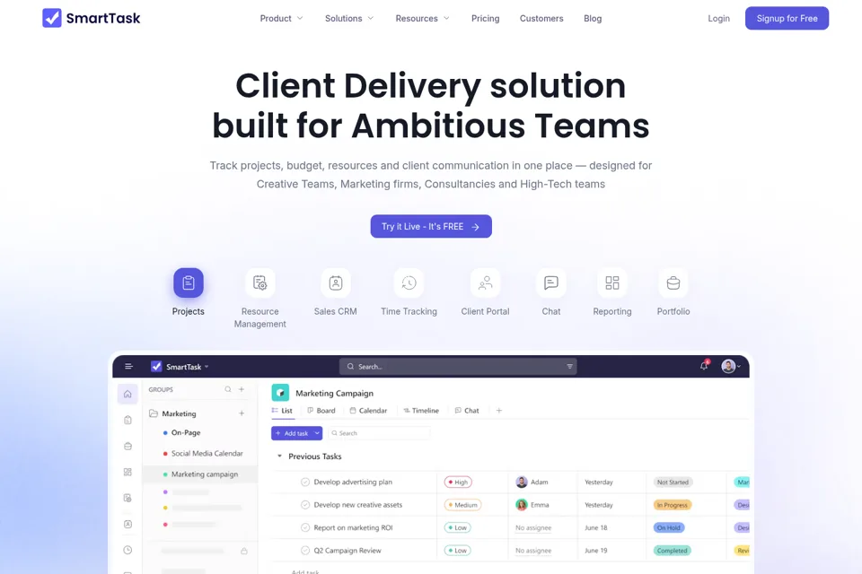 Aperçu de la landing page