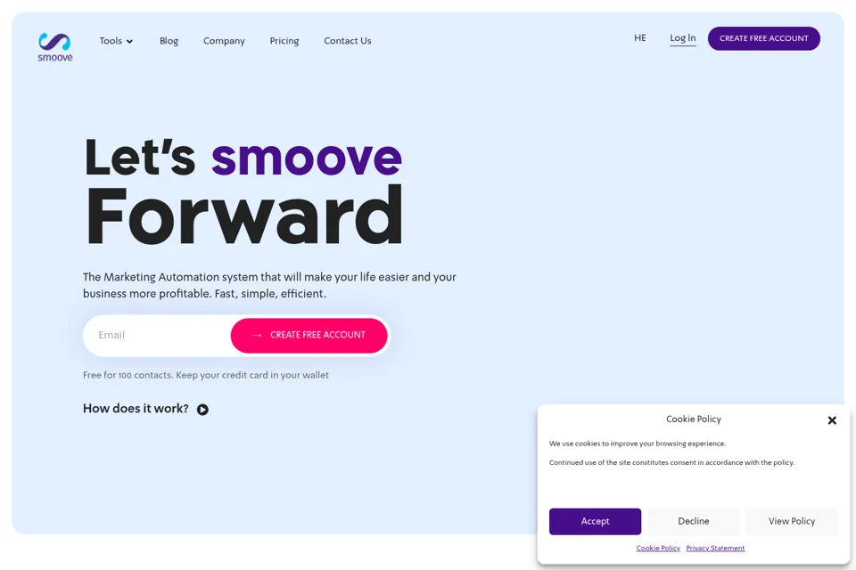 Aperçu de la landing page