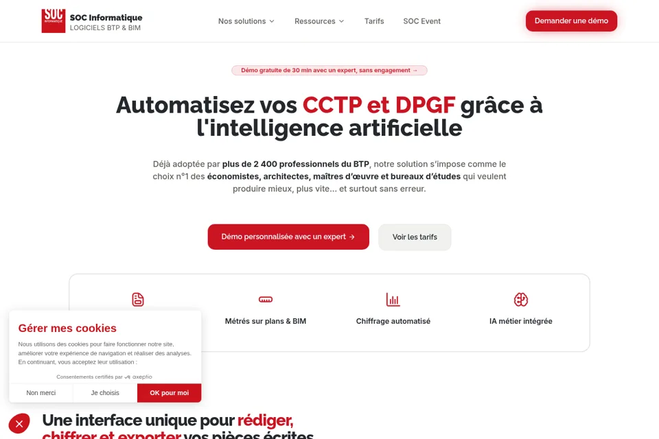 Aperçu de la landing page