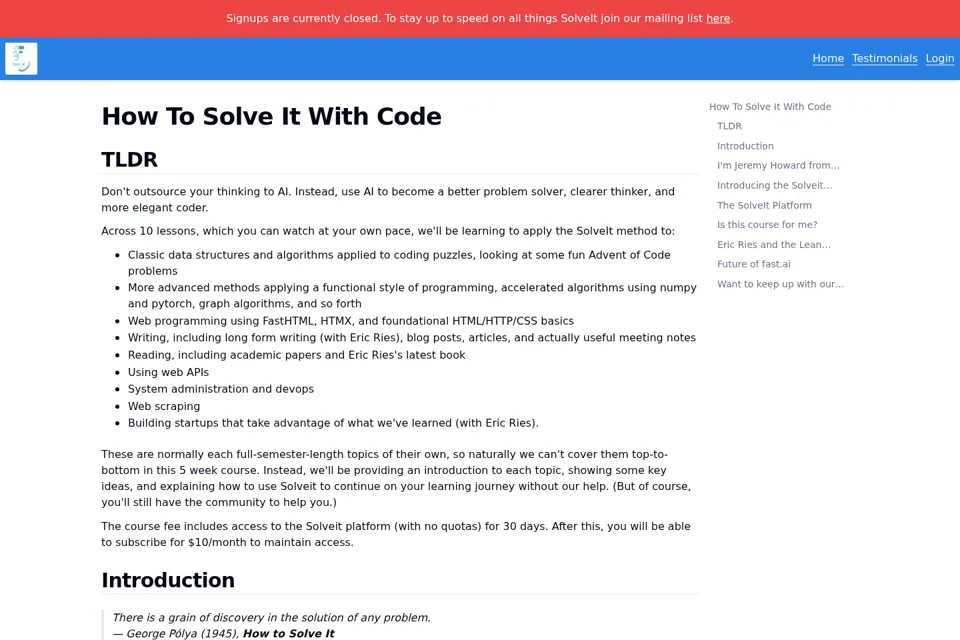 Aperçu de la landing page