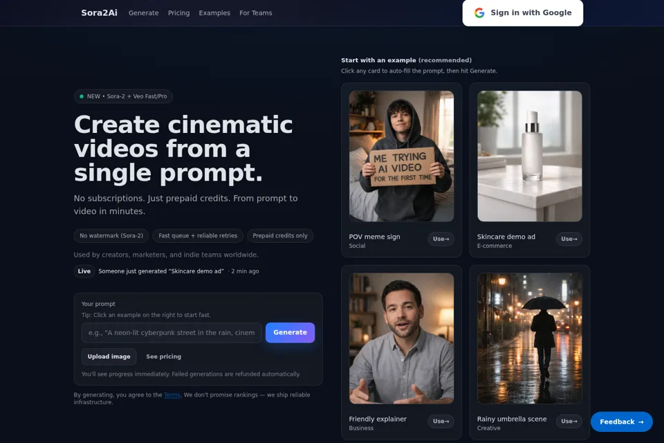 Aperçu de la landing page