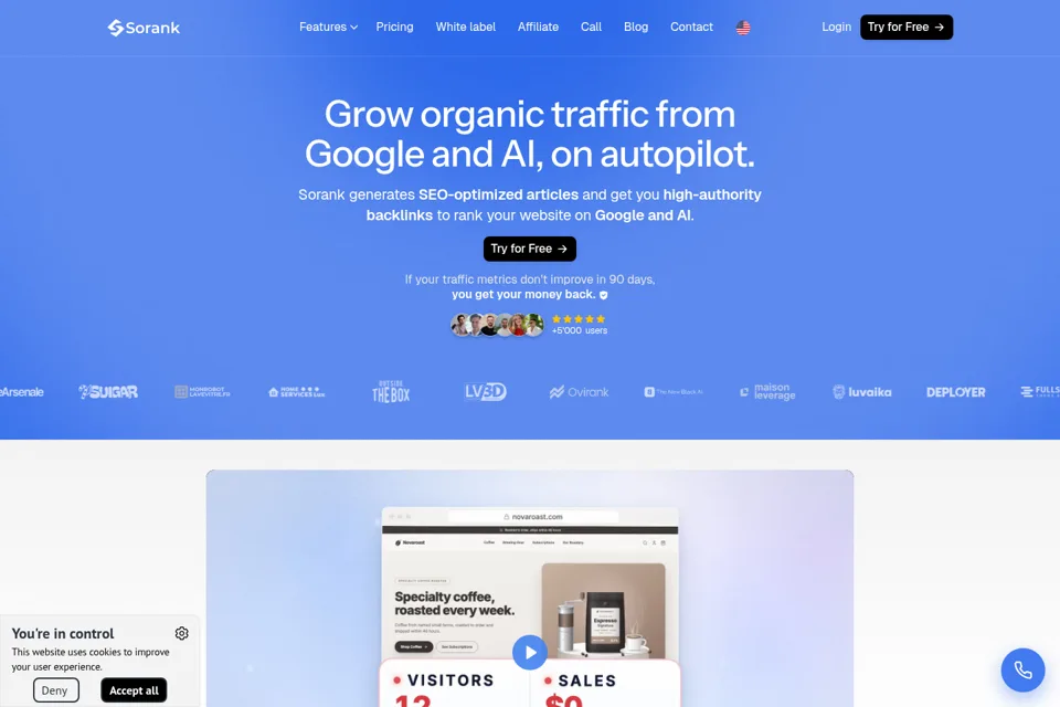 Aperçu de la landing page