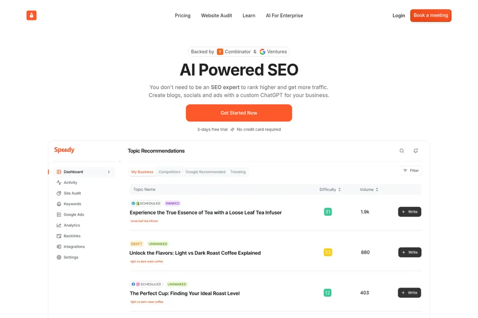 Aperçu de la landing page