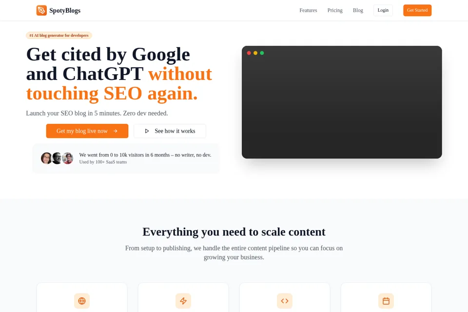 Aperçu de la landing page
