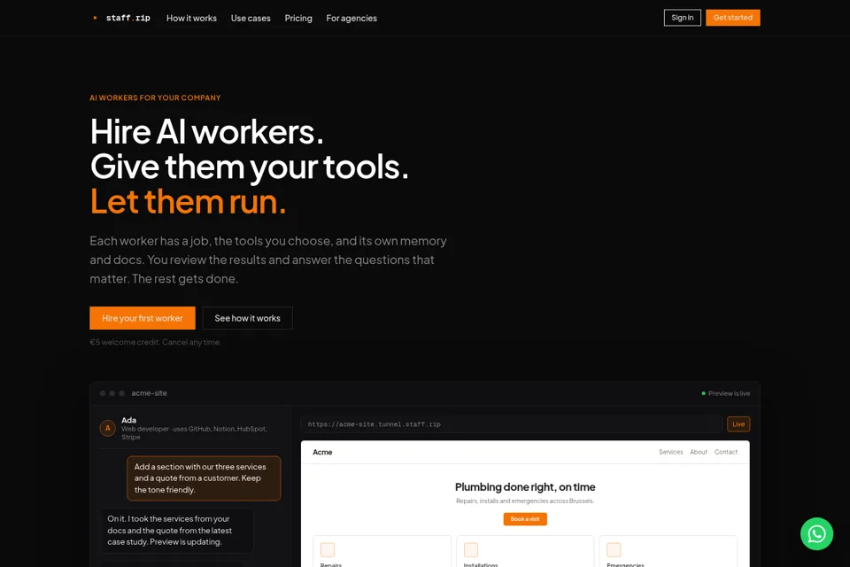 Aperçu de la landing page