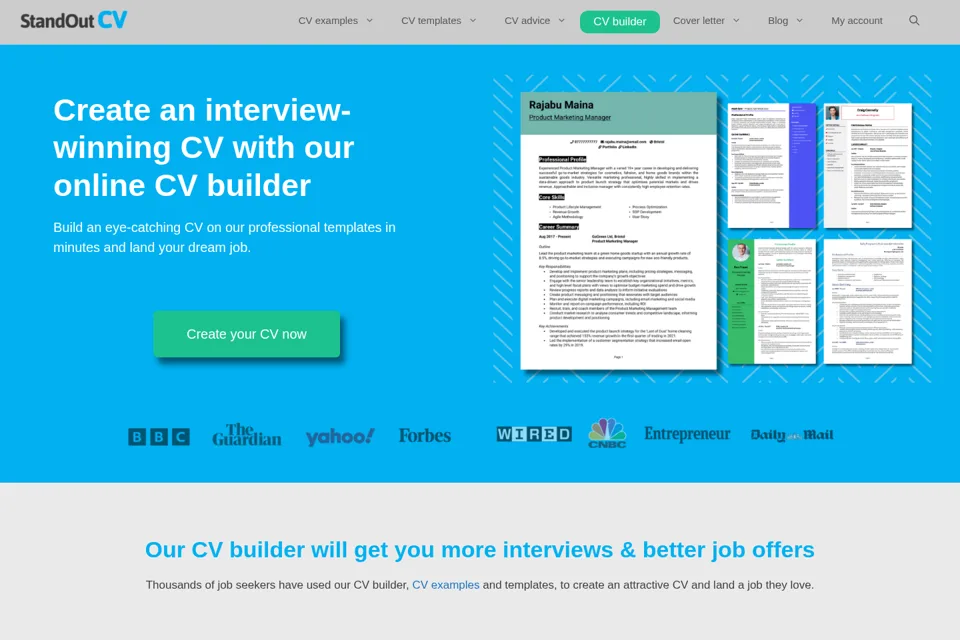 Aperçu de la landing page