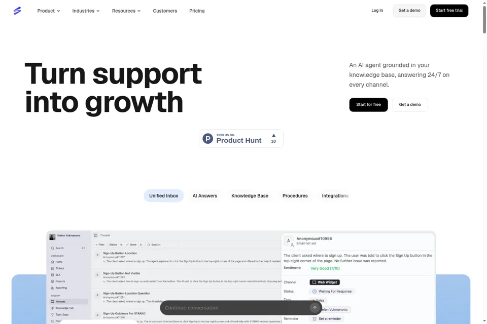 Aperçu de la landing page