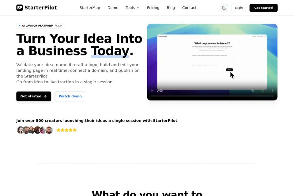 Aperçu de la landing page
