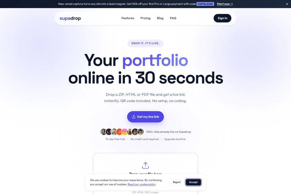Aperçu de la landing page