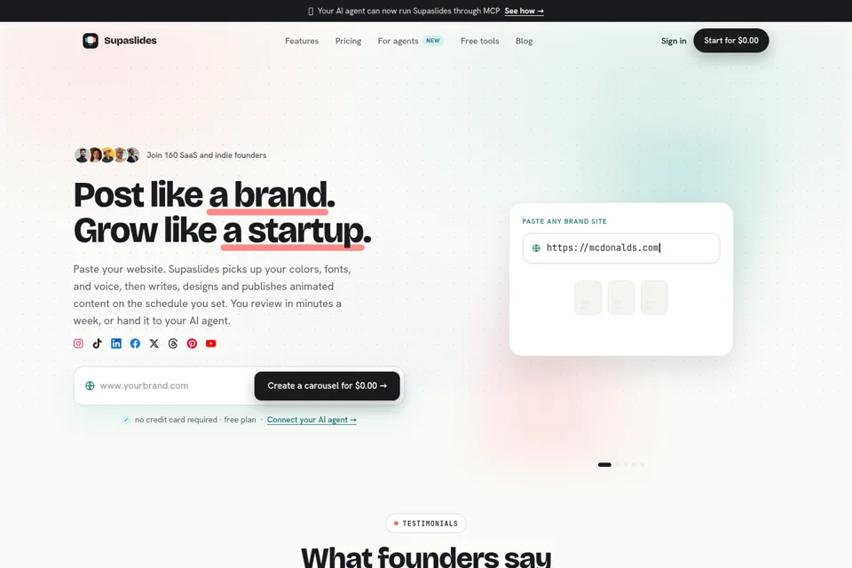 Aperçu de la landing page