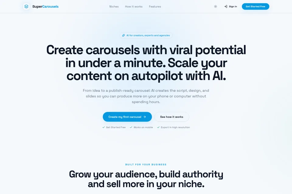 Aperçu de la landing page