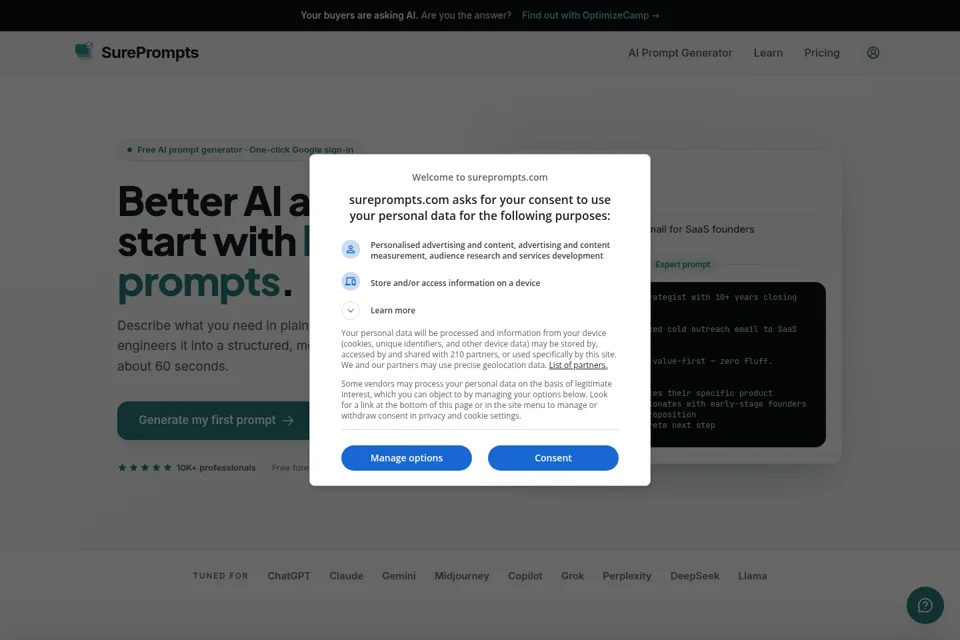 Aperçu de la landing page