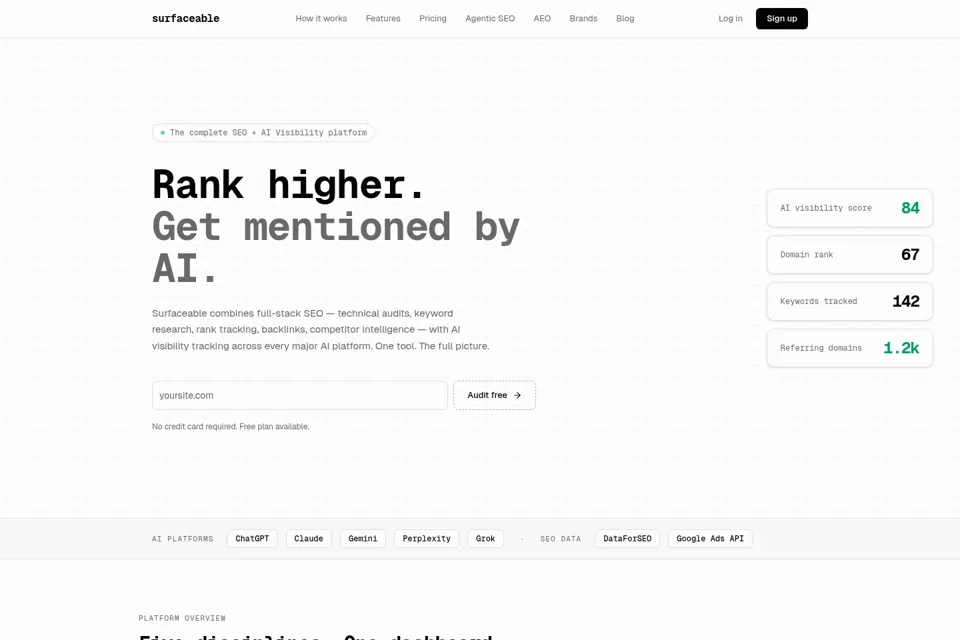 Aperçu de la landing page