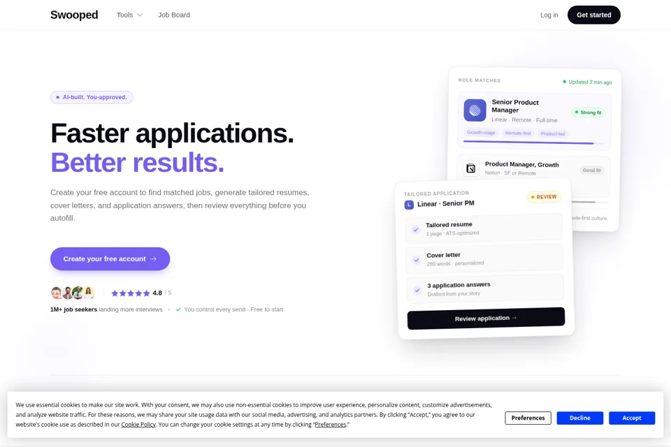 Aperçu de la landing page