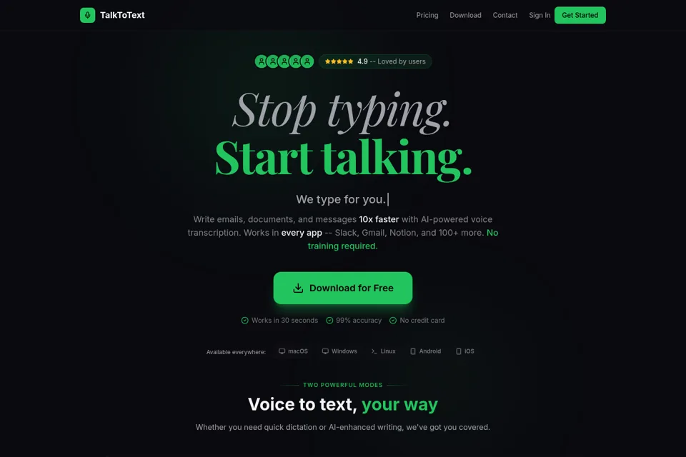 Aperçu de la landing page