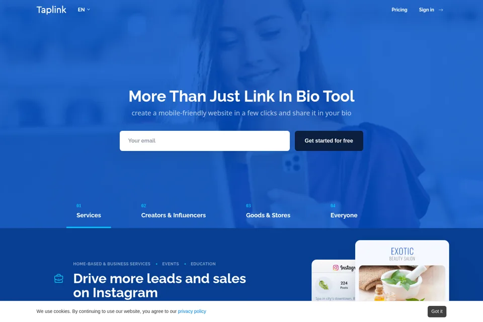Aperçu de la landing page