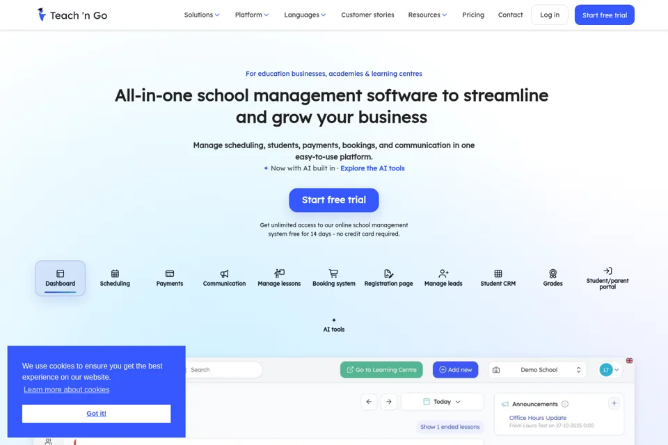Aperçu de la landing page
