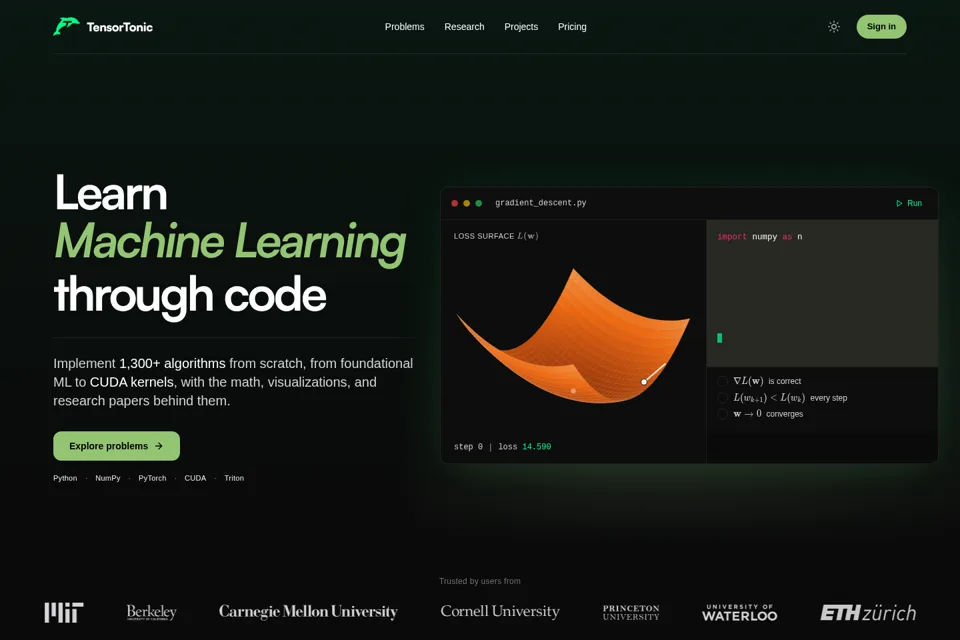 Aperçu de la landing page