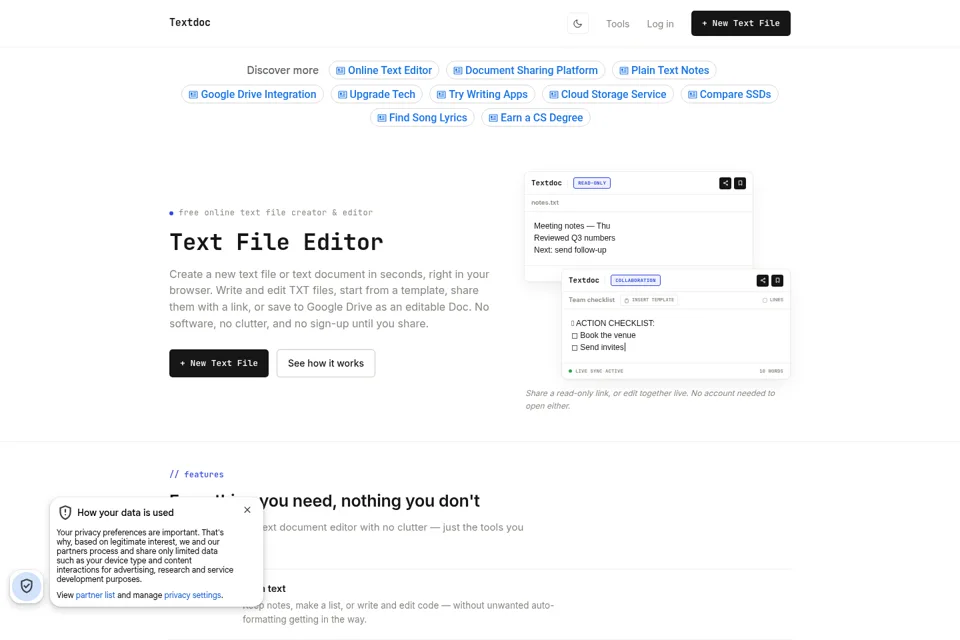 Aperçu de la landing page