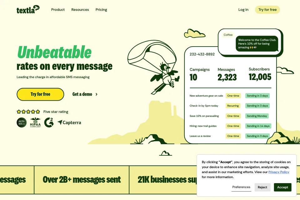 Aperçu de la landing page