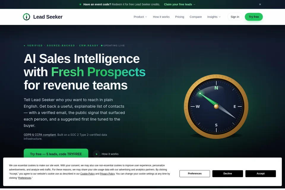 Aperçu de la landing page