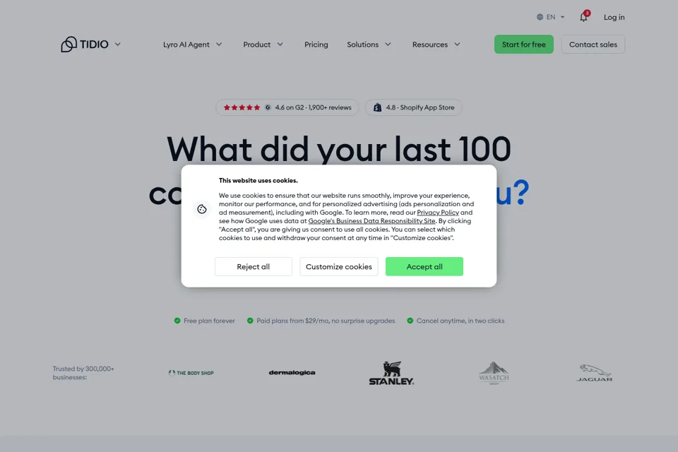 Aperçu de la landing page