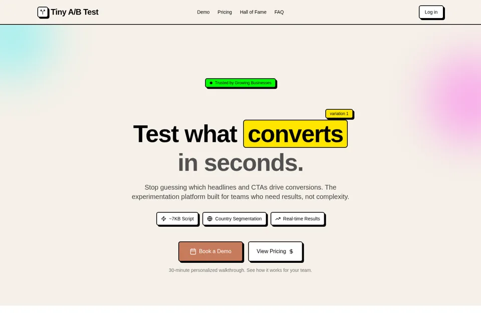 Aperçu de la landing page