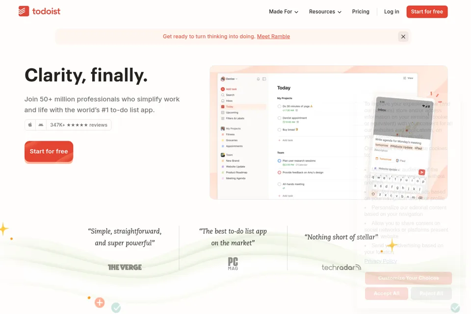 Aperçu de la landing page
