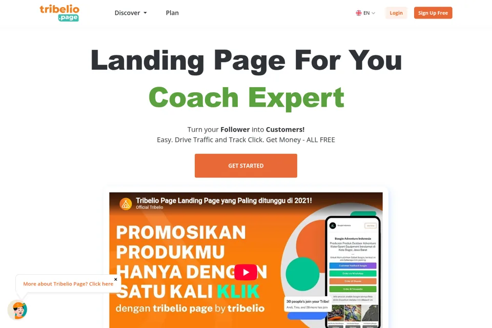 Aperçu de la landing page