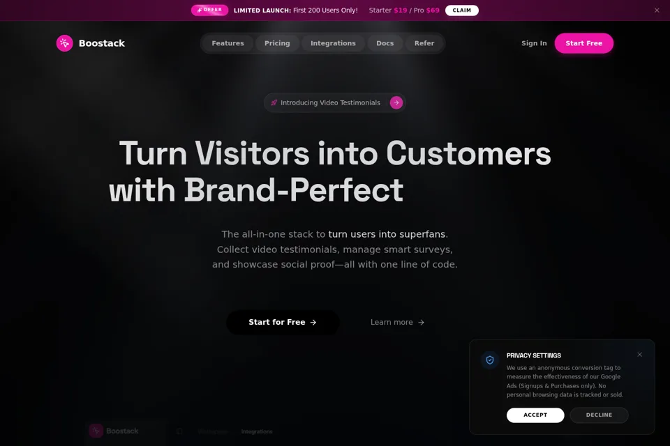 Landing page preview