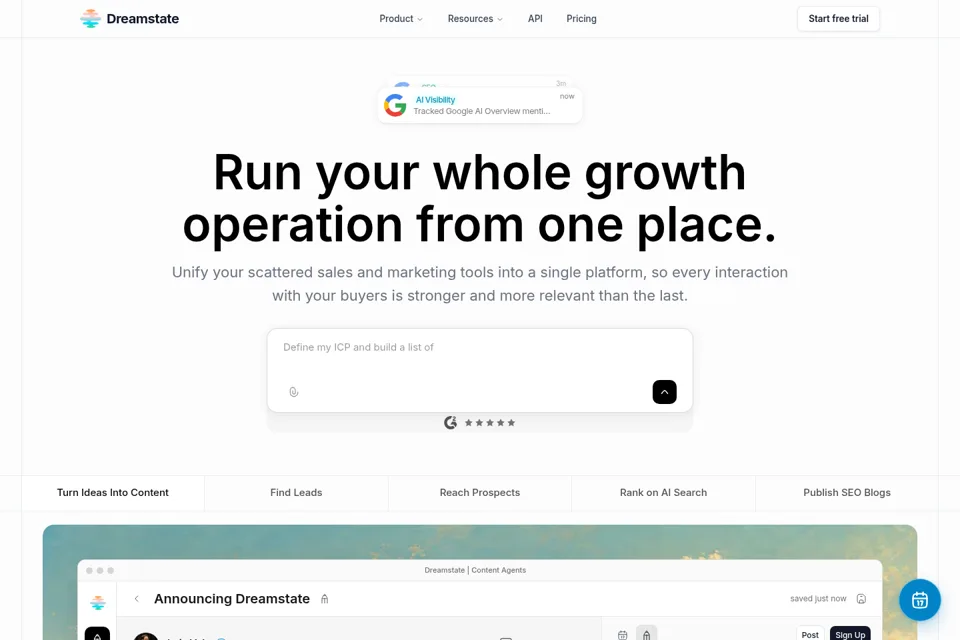 Aperçu de la landing page