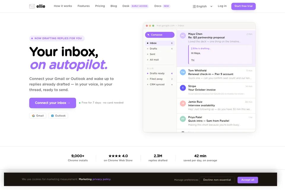 Aperçu de la landing page