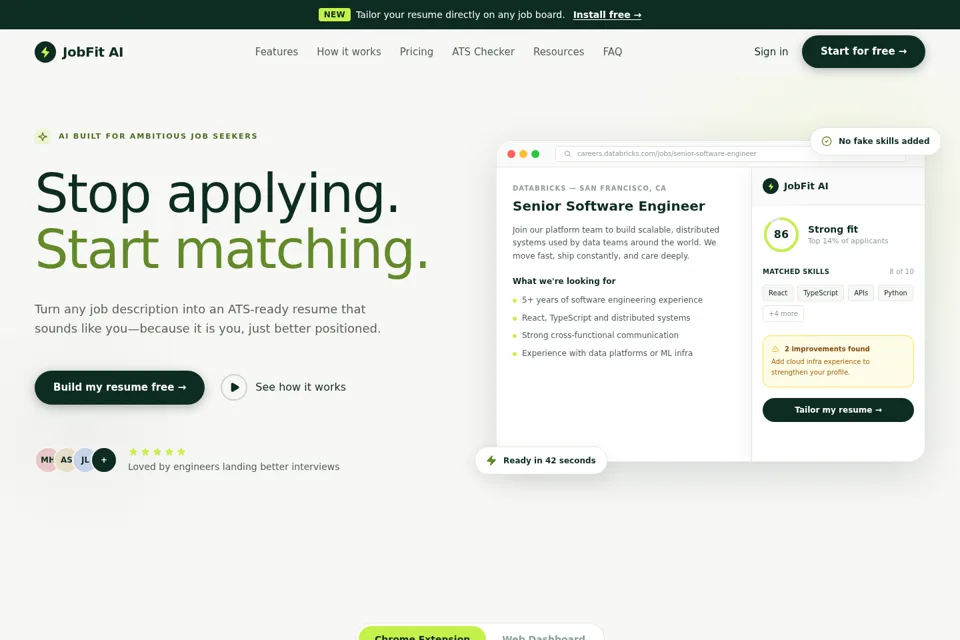 Aperçu de la landing page